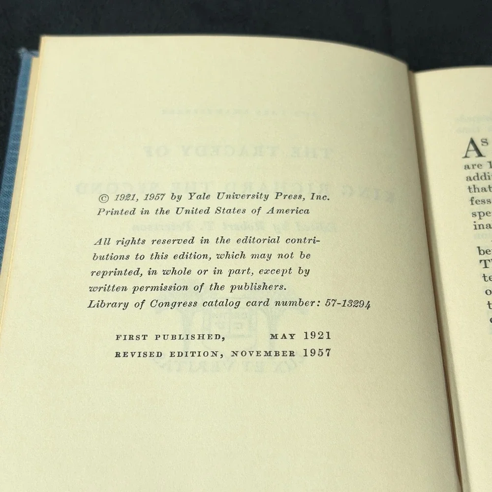 The‎ Yale Shakespeare: The Tragedy Of King Richard The Second (HC, 1957)